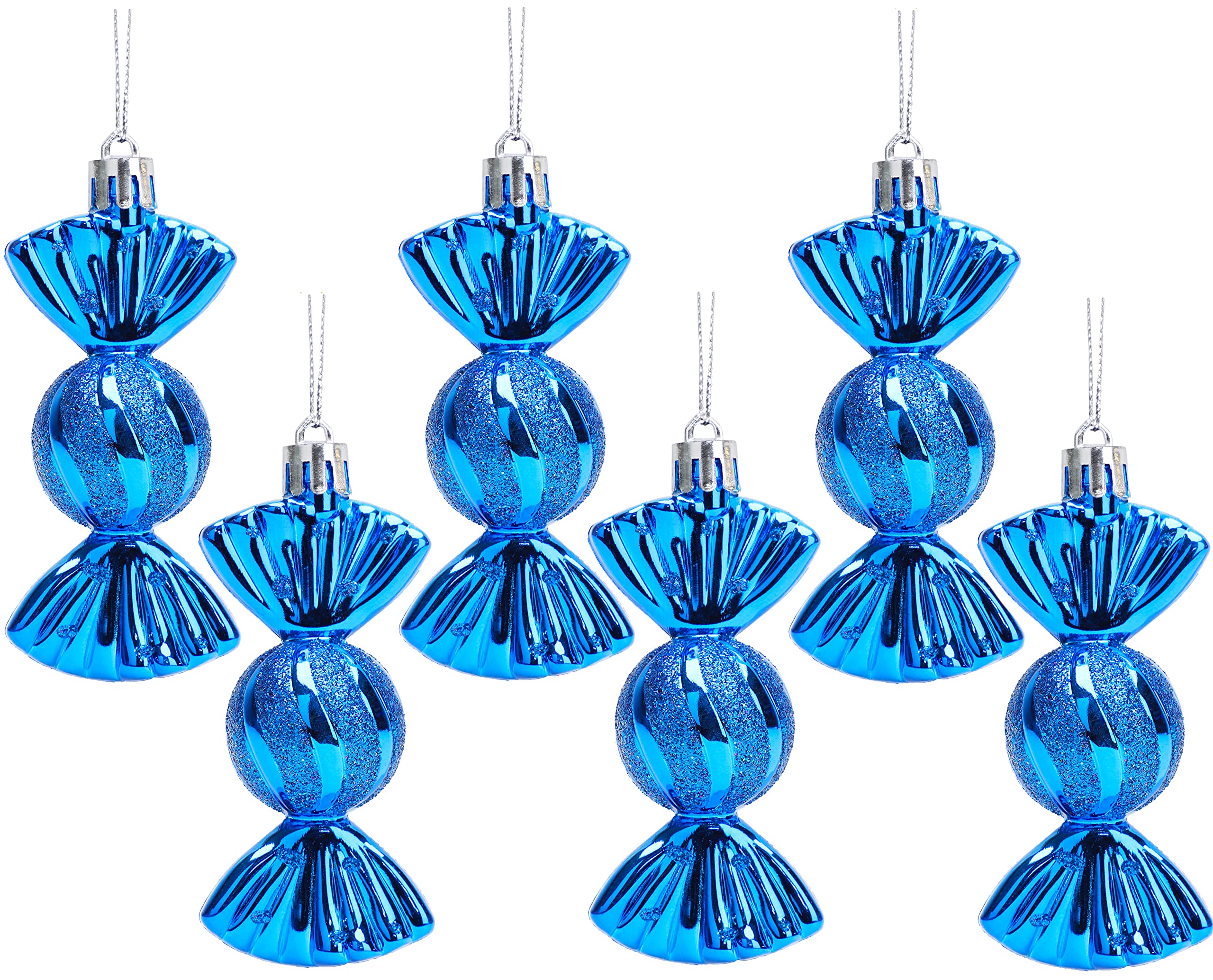 Christmas Concepts® Pack of 6–90mm Sweet Shaped Baubles – Shiny & Glitter Decorated – Christmas Tree Decorations (Royal Blue)