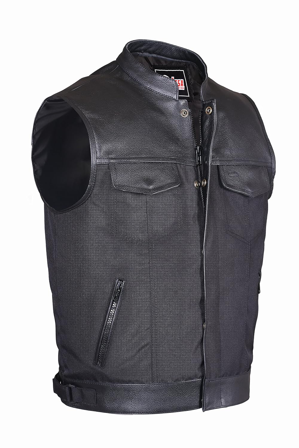 Lesa Collection Mens Codura Biker Waistcoat/Vest Black Real Leather