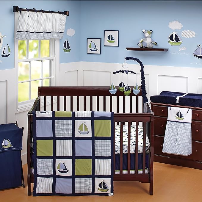 Nautica Kids Zachary 7Piece Patchwork Sailboats Nursery Crib Bedding