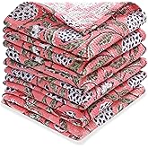 Ridhi Dark Salmon Pink Hand Block Print Cotton Waffle Dish Cloth Set of 6-12x12 Inch Super Absorbent, Soft, Reusable Kitchen Towels for Dish Drying Cleaning, Ideal for Spring, Easter, Valentine