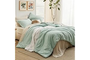 Bedsure Full Size Comforter Set - 7 Pieces Sage Green Full Bedding Set for All Seasons, Boho Contrasting Design Bed in a Bag with Comforter, Sheets, Pillowcases & Shams