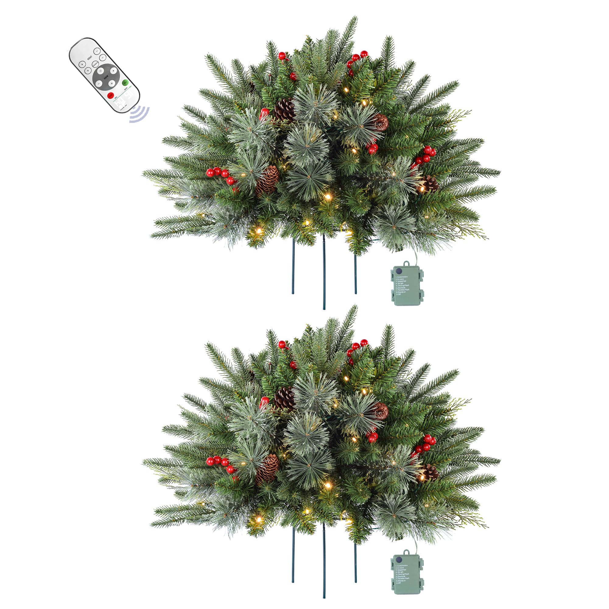 Photo 1 of 2 Pack 24 Inch Lighted Outdoor Christmas Tree with Dual Color LED Lights, Remote Control Battery Operated Pre-lit Pathway Urn Filler, Christmas Porch Decorations for Home, Porch & Yard