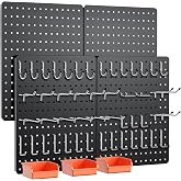Hogurity Peg Board, 110pcs Metal Pegboard Kit, Includes 4 Pack Black Peg Board Panels with Accessories and Hook Locks, Large Heavy Duty Peg Boards for Walls Home, Garage Tool Storage, Workbench