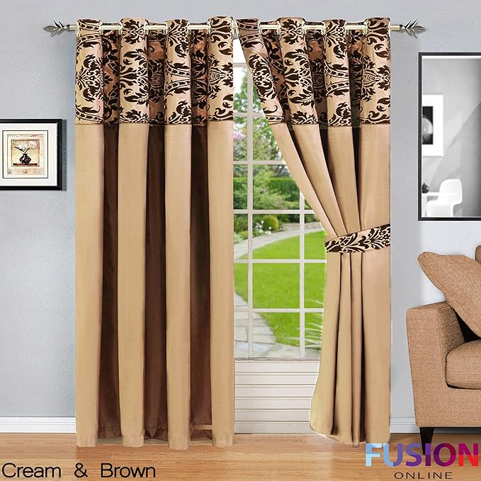 RING TOP FULLY LINED PAIR EYELET READY CURTAINS LUXURY DAMASK CURTAIN RING TOP (66" x 72" (168cm