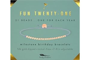 Lucky Feather 21st Birthday Gifts For Her | 21st Birthday Bracelet With 14k Dipped Beads Adjustable Cord Milestone Gift | Gifts For 21 Year Old Female | Birthday Gift Card For Girls | Trendy Gifts