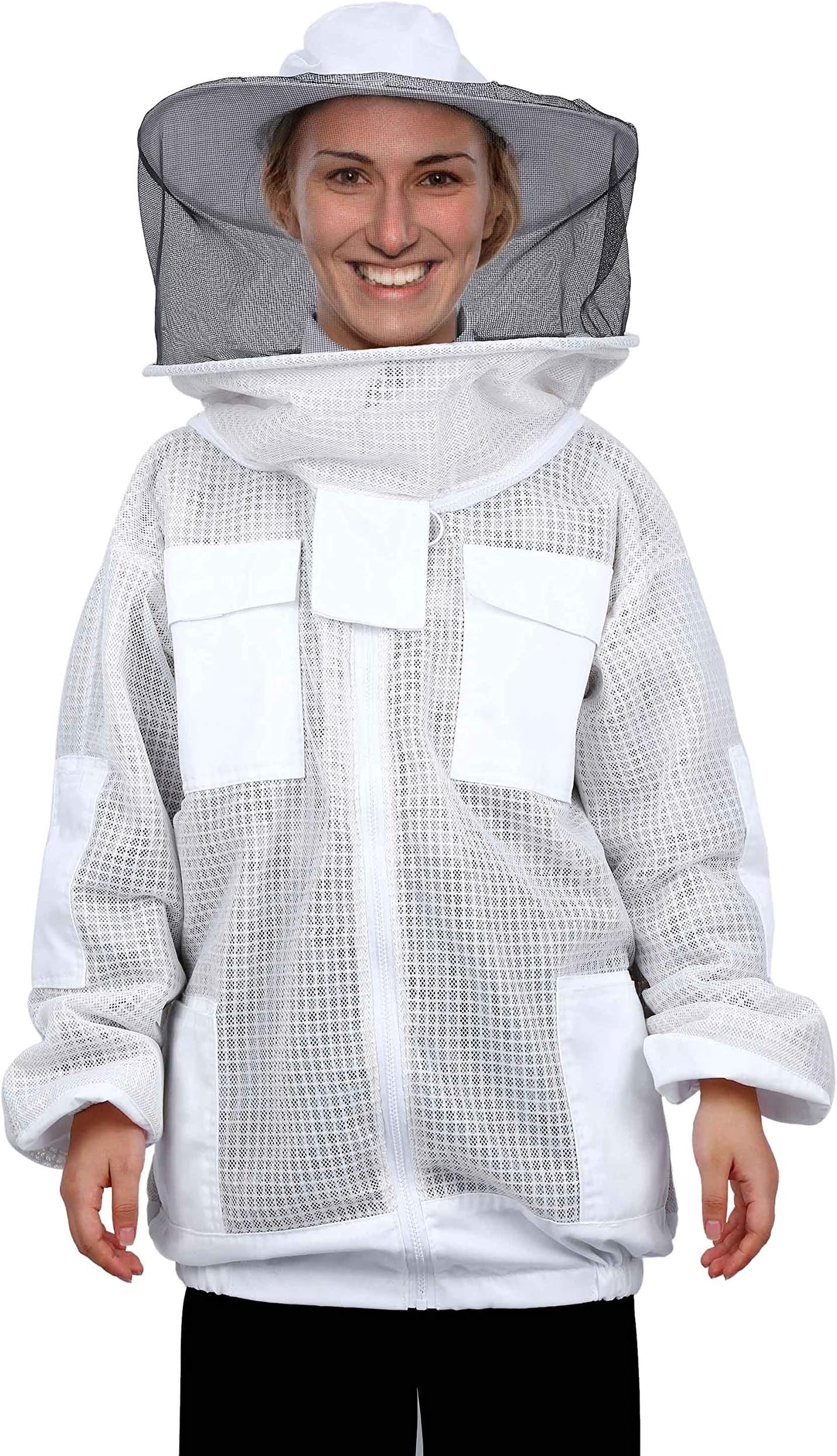 Mufly Beekeeping Jacket 3 Layer Ultra Ventilated Beekeeping Suit with Detachable Round Veil (L, White-Jacket)