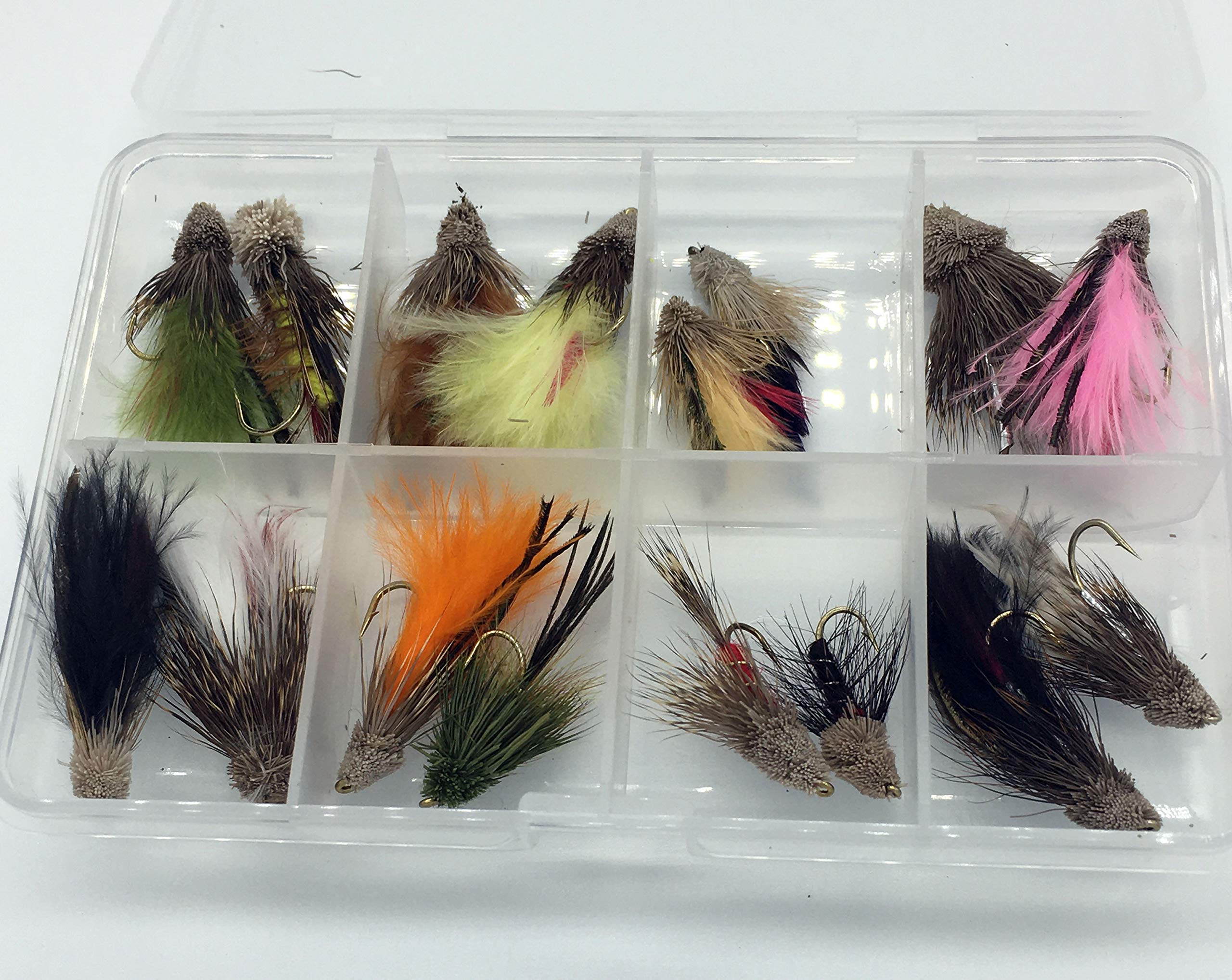 Fly Fishing Majestic Muddler Set Pack of 16 flies sizes 6-12 + free clip shut box