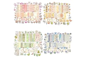 OKUPAN Vintage Floral Scrapbook Paper & Journaling Stickers (400pcs) Assorted Set - 4 Pack Junk Journal Supplies for Bullet Journaling, Retro Crafts, Planner, Mixed Media, Collage Card Album