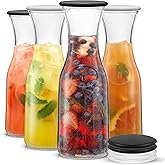 JoyJolt Glass Carafe with Lid, Set of 4 – 1 Liter Glass Pitcher for Mimosa Bar, Water, Iced Tea, Juice, Wine, Lemonade, Milk – Dishwasher Safe Beverage Drink Dispensers for Brunch, Parties
