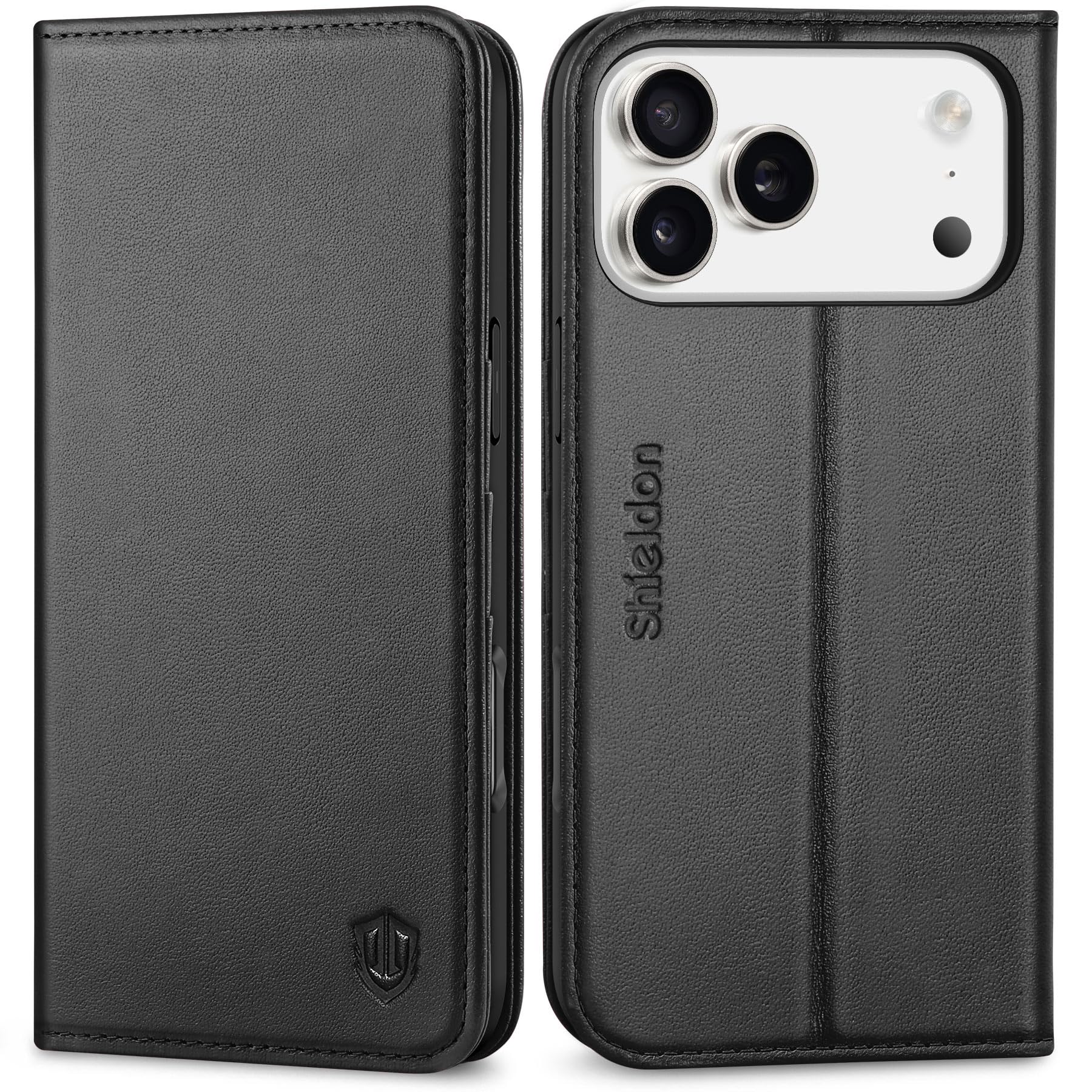 Photo 1 of SHIELDON Wallet Case for iPhone 17 Pro Max 6.9-inch 2025 | Genuine Leather | RFID Blocking | Credit Card Holder | Flip Magnetic Cover | Kickstand | Shockproof Inner Phone Shell | Black