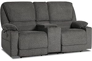 YOCONYO Loveseat Recliner, RV Reclining Loveseat, Home Theater Seating, Manual Loveseat with Console, 4 Cup Holders, 2-Seater Recliner Sofa, RV Furniture for Travel Trailers, Livingroom (Dark Grey)