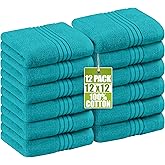 Utopia Towels Wash Cloths Set, 12 by 12 Inches, 100% Cotton Ring Spun, Highly Absorbent and Soft Feel Washcloths for Bathroom, Spa, Gym, and Face, 12 Pack Turquoise