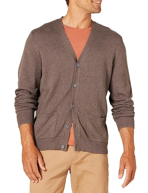 Amazon Essentials Men's Cotton Cardigan Sweater, Brown Heather, Medium