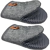 Mini Oven Mitts 1 Pair, Silicone Short Oven Mitts Heat Resistant up to 500°F, Non-Slip Grip Surfaces and Hanging Loop Gloves for Kitchen Cooking Baking Barbecue (Gray)