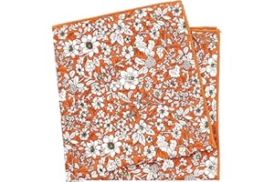 BELLUNO Printed Floral Cotton Pocket Square for Men, Orange, 11.8 in