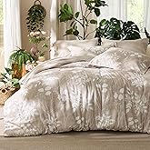 Bedsure Queen Comforter Set - 7 Pieces Floral Beige Soft Bedding Sets, Queen Bed in a Bag with Botanical Flowers Comforter, Sheets, Pillowcases & Shams