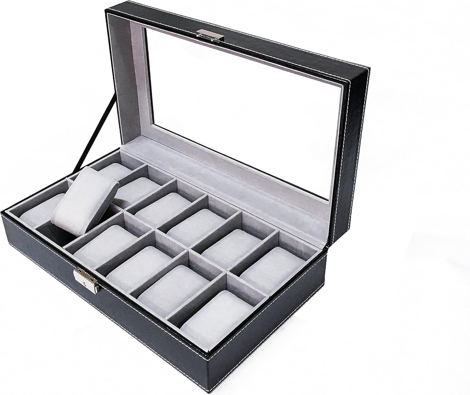 Sodynee WBPU12-03 Watch Dislpay Box Organizer, Pu Leather with Glass Top, Large, Black: Home & Kitchen