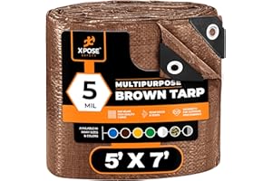 Multipurpose Protective Cover Brown Poly Tarp 5' x 7' - Durable, Water Resistant, Weather Resistant - 5 Mil Thick Polyethylene - by Xpose Safety