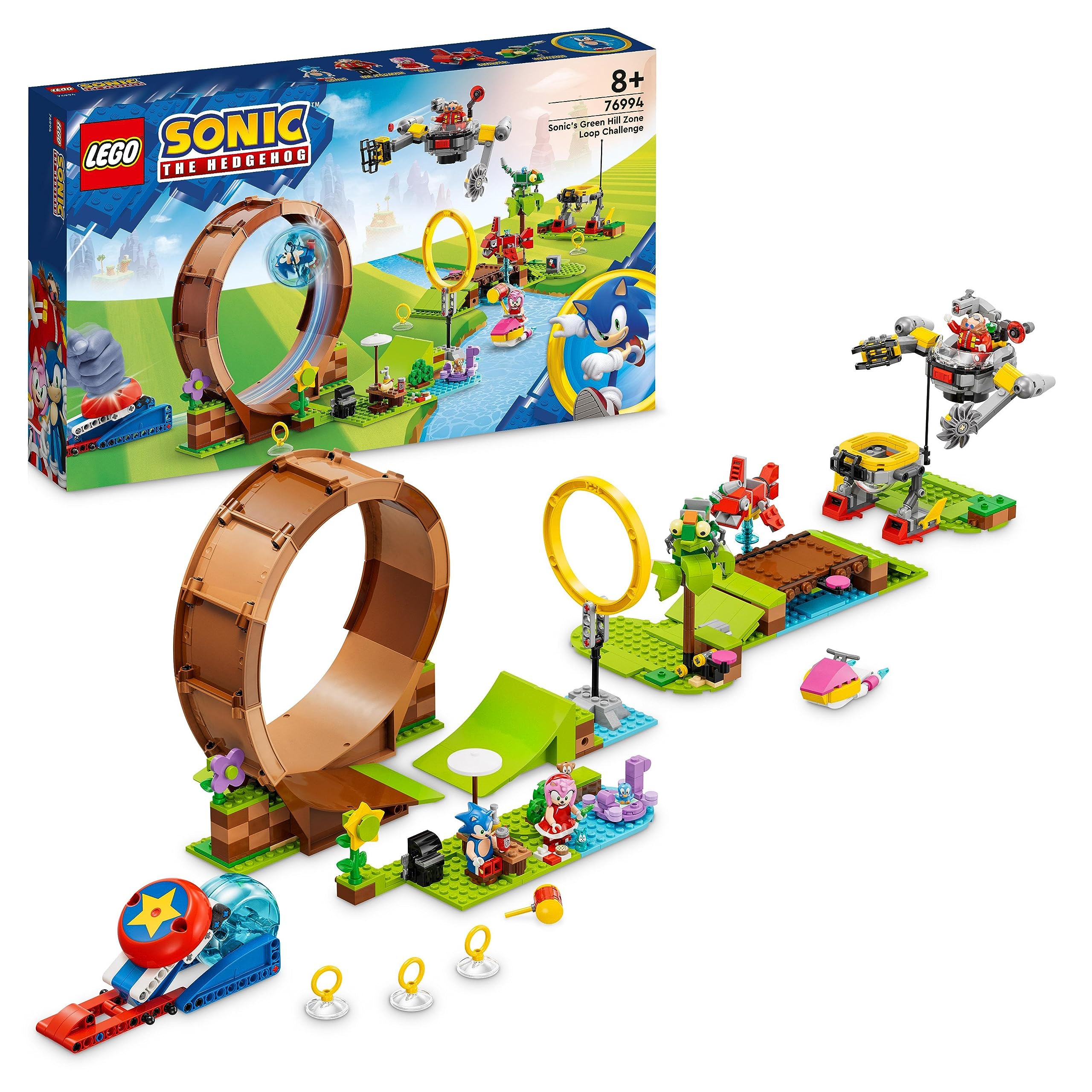 LEGO Sonic the Hedgehog Sonic's Green Hill Zone Loop Challenge, Buildable Game Toys for Kids, Boys & Girls with 9 Characters including Dr. Eggman and Amy Figures 76994