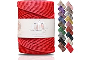 Makromecity, Premium Polyester Macrame Cord 3mm x 131 Yards (394 feet) 3mm Polypropylene Red Macrame Cord Crochet Macrame Bag Cord Crafts for Wall Hangings, Bags, Underplate, Rug