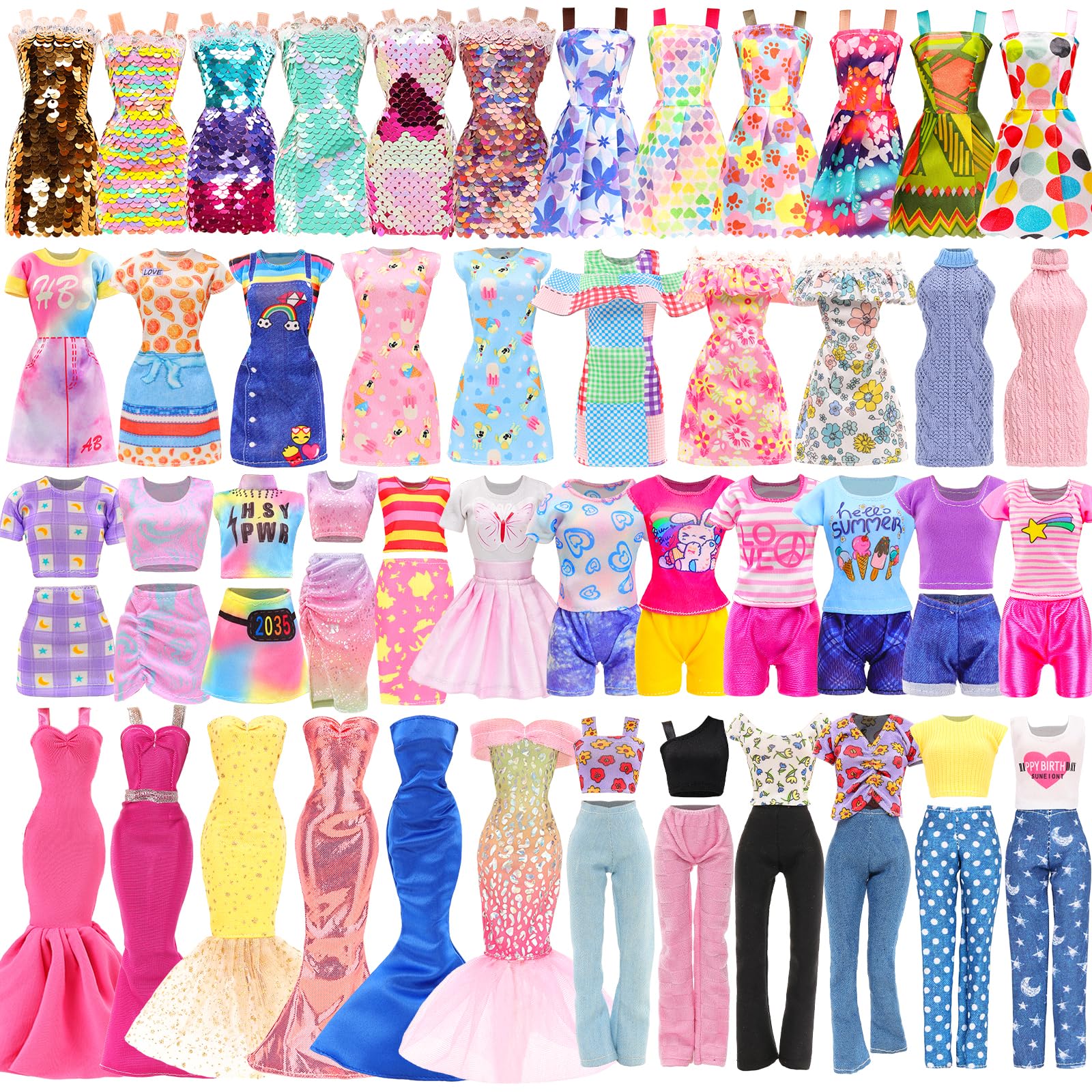 Photo 1 of 18 Set Doll Clothes Includes 8 Fashion Dresses 2 Long Evening Dress 2 Sequin Dresses 6 Tops 2 Pants 2 Skirts 2 Shorts Casual Outfits for 11.5 Inch Girl Dolls