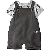 little planet by carter's Baby 2-piece Organic Cotton Shortall Set, Panda, 6M
