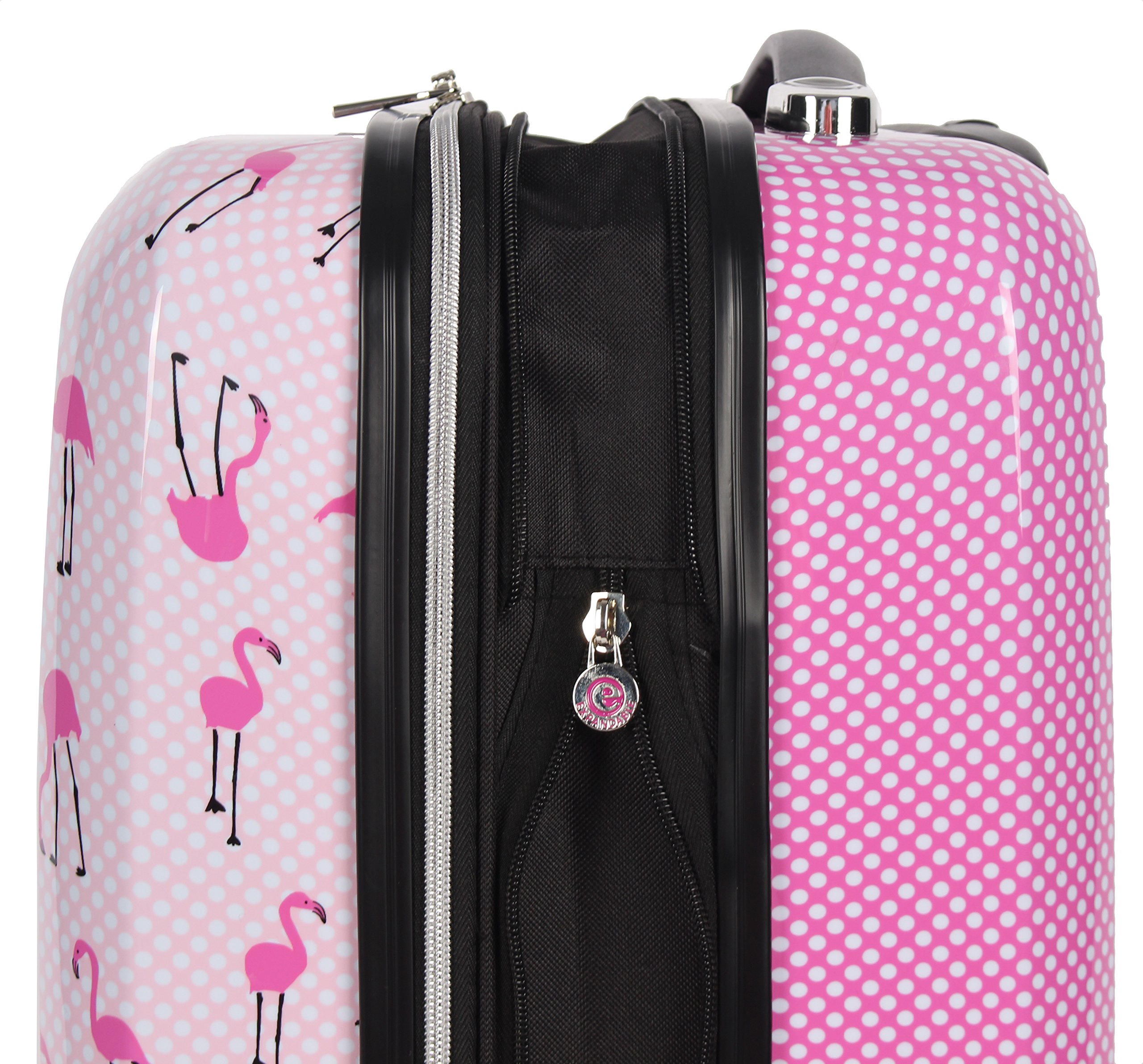 Betsey Johnson Designer 20 Inch Carry On - Expandable (ABS + PC) Hardside Luggage - Lightweight Durable Suitcase With 8-Rolling Spinner Wheels for Women (20in, Flamingo Strut)