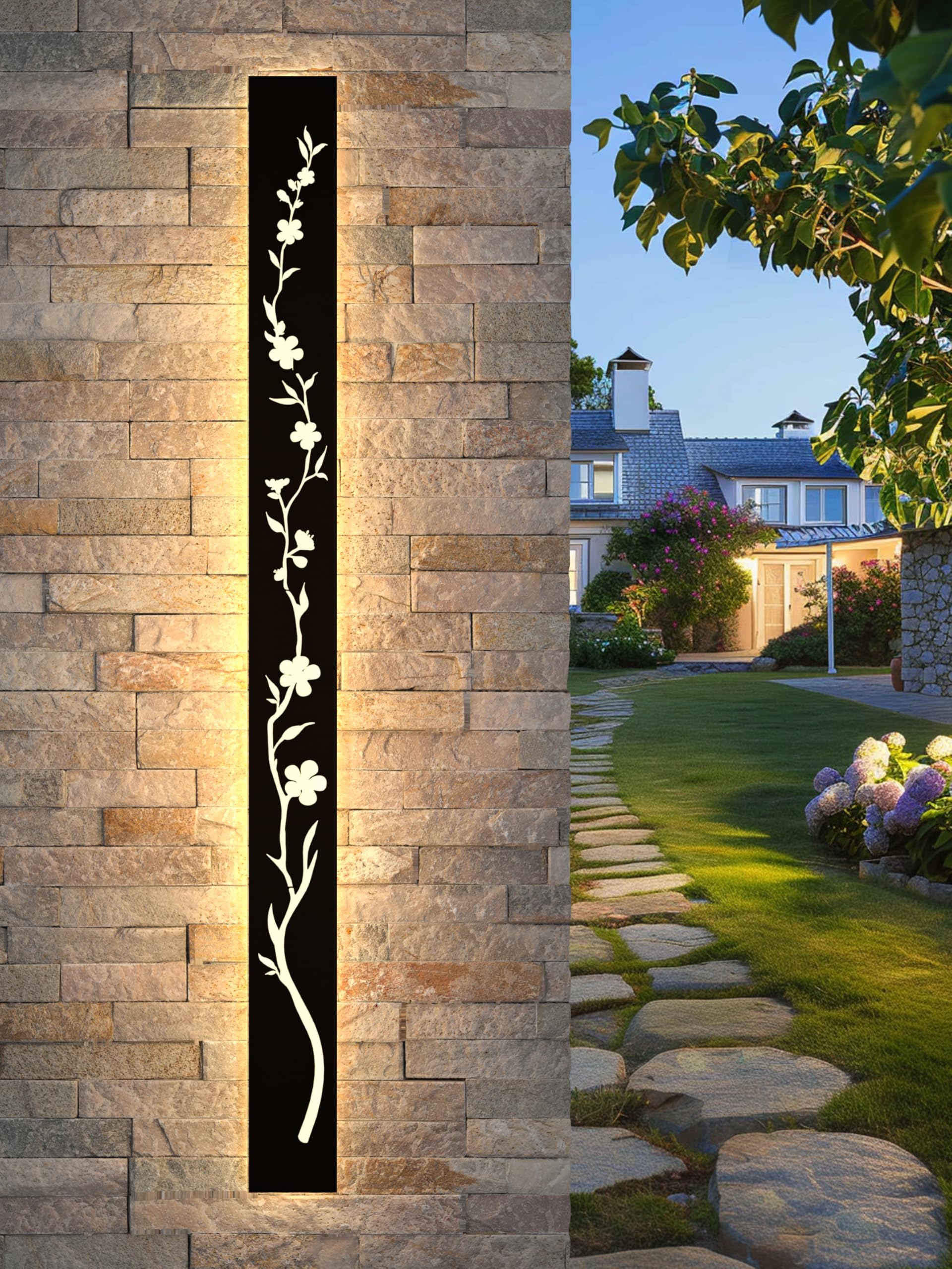 Led Long Wall Light Black 100cm Outdoor Wall Light 32W IP67 Waterproof Villa Wall Lamp 3000K Peach Blossom Design Long Wall Lights Outdoor Walls Gardens Porch Stairs Terraces Lighting