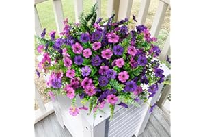 HOMMYEA Artificial Flowers for Outdoors, 12 Bundles Multicolor Silk Fake Flower with Ferns for Spring Summer Decoration, UV Resistant No Fade Artificial Outdoor Plants for Home Planter Porch Patio Yard Decor