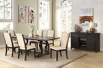 Amazon Com Best Master Furniture Brenda Natural 7 Pcs Rectangle Dining Table Set Espresso Brown Table Chair Sets
