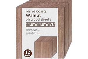 NINEKONG 12 Pack Black Walnut Plywood Sheets 1/8",11.8x11.8x1/8 inch Plywood Sheets,3mm Walnut for Laser Cutting,Laser Engraving Blanks,Thin Natural Unfinished Wood for Crafts,Wood Burning,Scroll Saw Cutting
