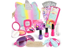 BELLOCHIDDO Little Girls Purse Toddlers - Unicorn Purse with with Accessories Phone, Makeup Toy Set and Fake Money, Princess Toys, Christmas, Birthday Gifts for Girls Age 3+