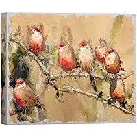 SIGNWIN Canvas Wall Art A Group of Red, White and Orange Small Birds on Trees Branches Birds Wilderness Oil Painting Realism Contemporary Colorful for Living Room, Bedroom, Office - 12x18 inches