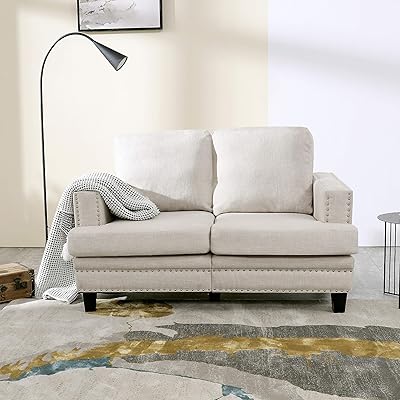 LOKATSE HOME Classic Upholstered Loveseat Sofa, 52" Wide, Beige