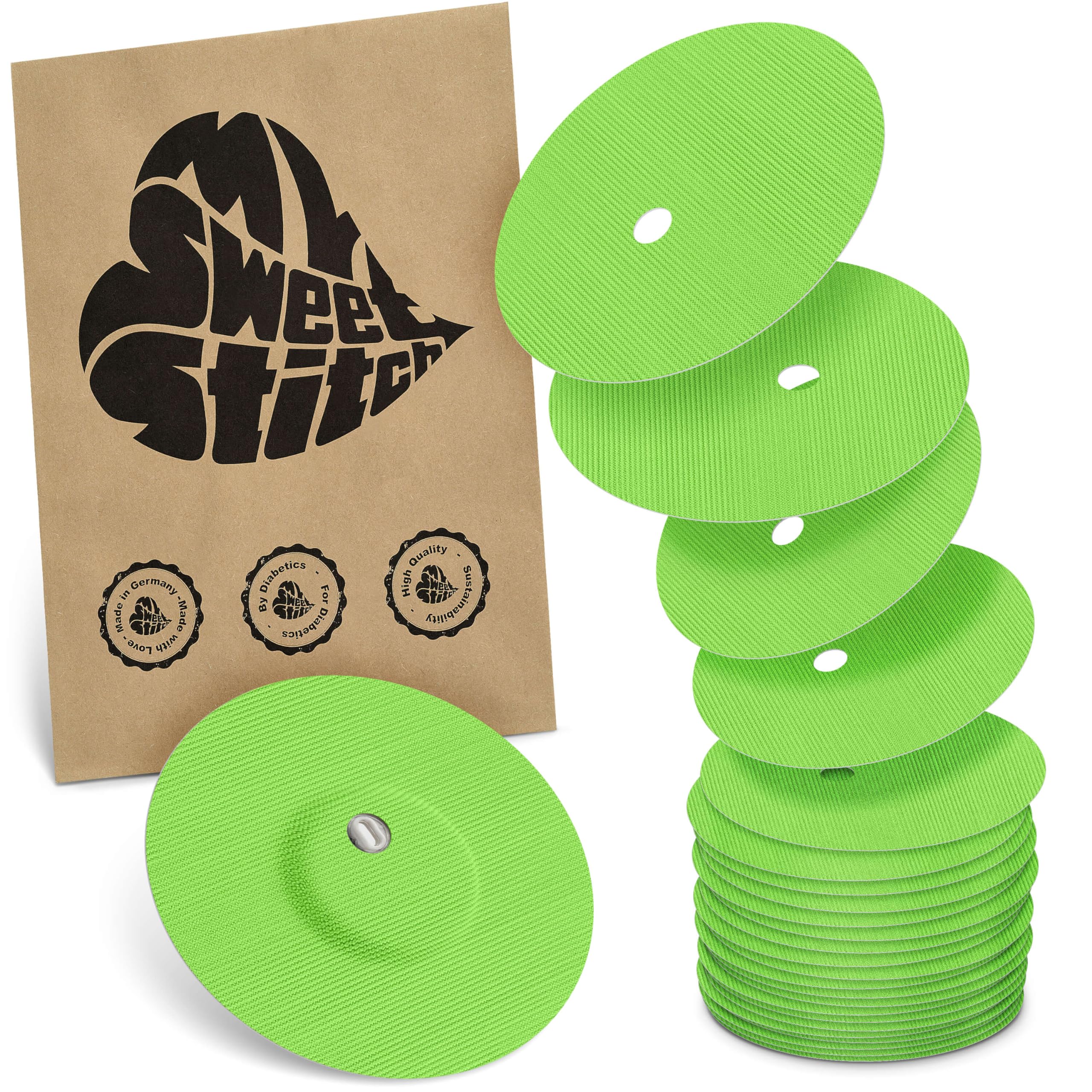 MySweetStitch - 25 x Freestyle Libre 3 Round Patches with Ventilation Hole, Overpatch Ø 60mm, Waterproof, Breathable, Skin-Friendly, Made in Germany, Green