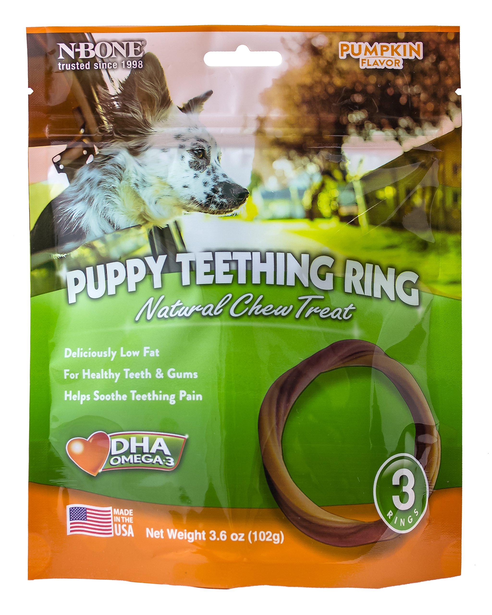 NBone Puppy Teething Ring Pumpkin Flavor 3 Pack Fox and Grapes