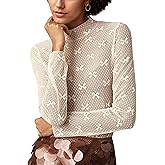 Seyumixi Womens Bow Mesh Long Sleeve Top Blouse Sexy See Through Mock Neck Shirt Polka Dot Print Lace Layering Tops
