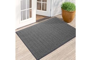 DEXI Door Mat, Durable Heavy Duty Outdoor Indoor Doormat, Stain and Fade Resistant, Low Profile, Non Slip Front Door Mats, Easy Clean Patio Entryway Floor Mat, 72"x48", Chevron Dark Grey