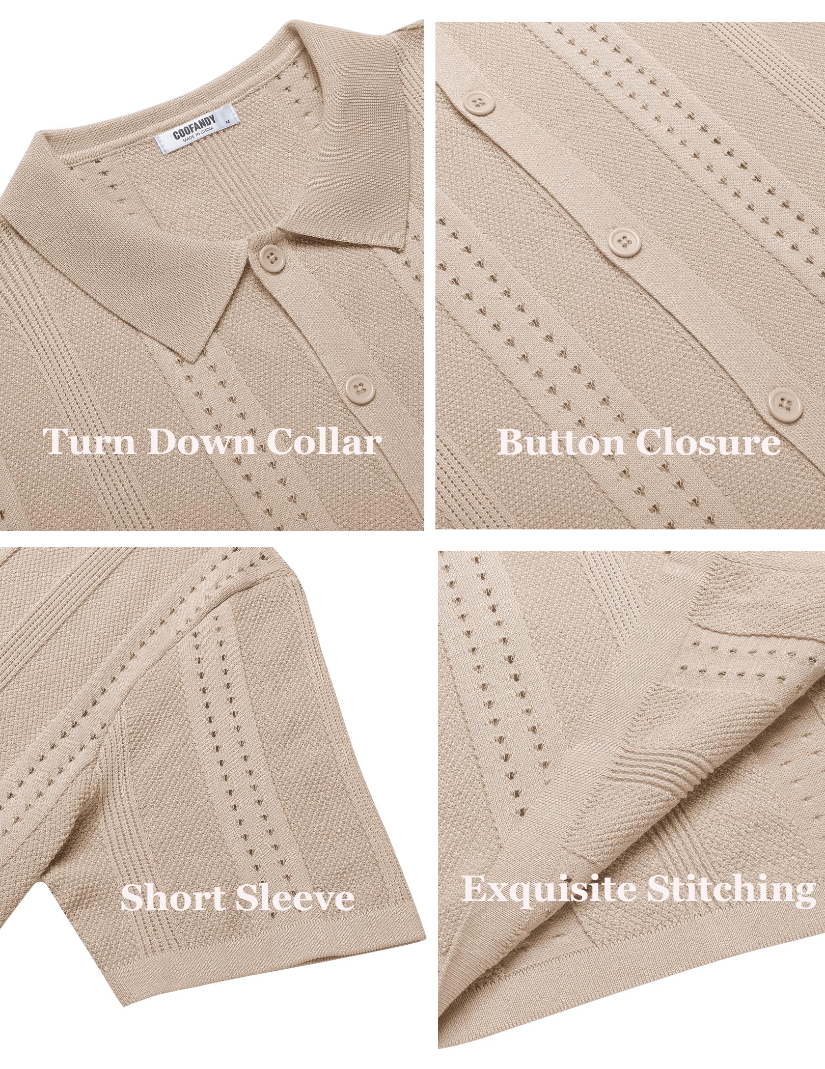 COOFANDY Men's Knit Shirts Short Sleeve Button Down Polo Shirt Fashion Casual Summer Beach Shirts