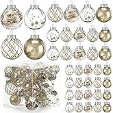 Civaner 4 Sizes 43 Pcs Champagne Christmas Clear Ball Ornaments Set Shatterproof Plastic Glitter Hanging Decorative Balls Decor Christmas Baubles for Valentine's Day Holiday 2026 New Year Decors