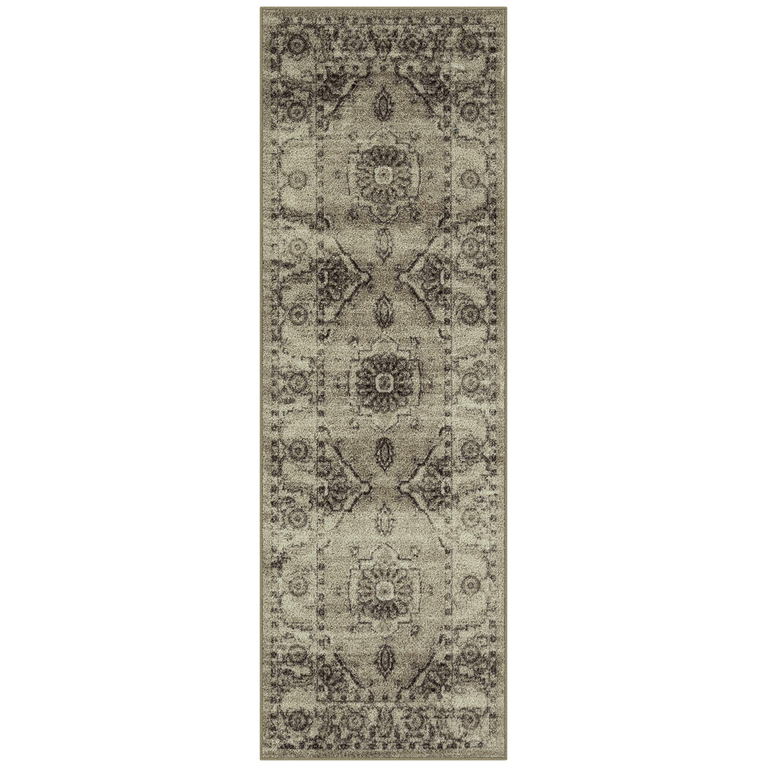 Maples Rugs Distressed Lexington Non Slip Runner Rug For Hallway Entry Way Floor Carpet [Made in USA], 2 x 6, Brown/Neutral