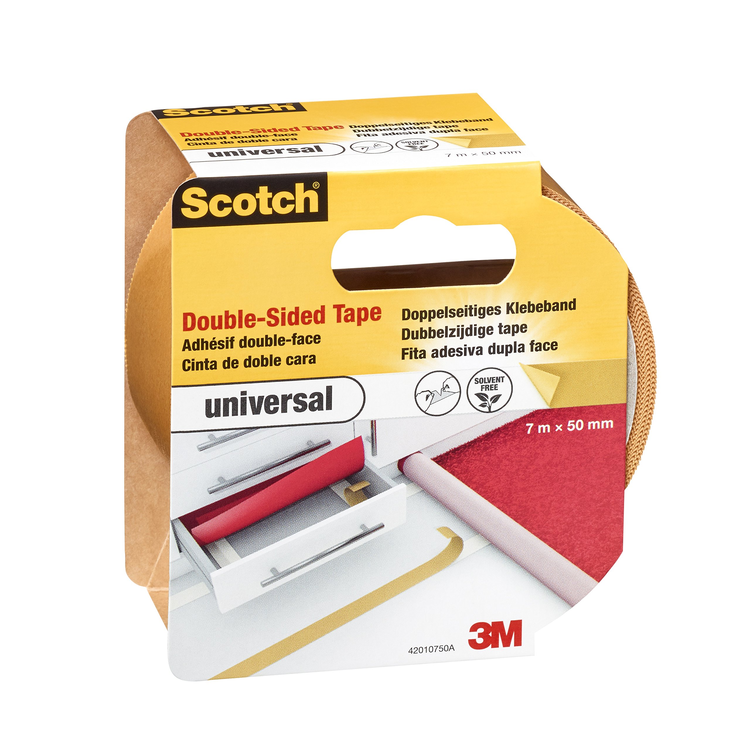 Scotch 42010750 Duct Tape, Double Sided Universal, 7 M X 50 mm, Light Brown