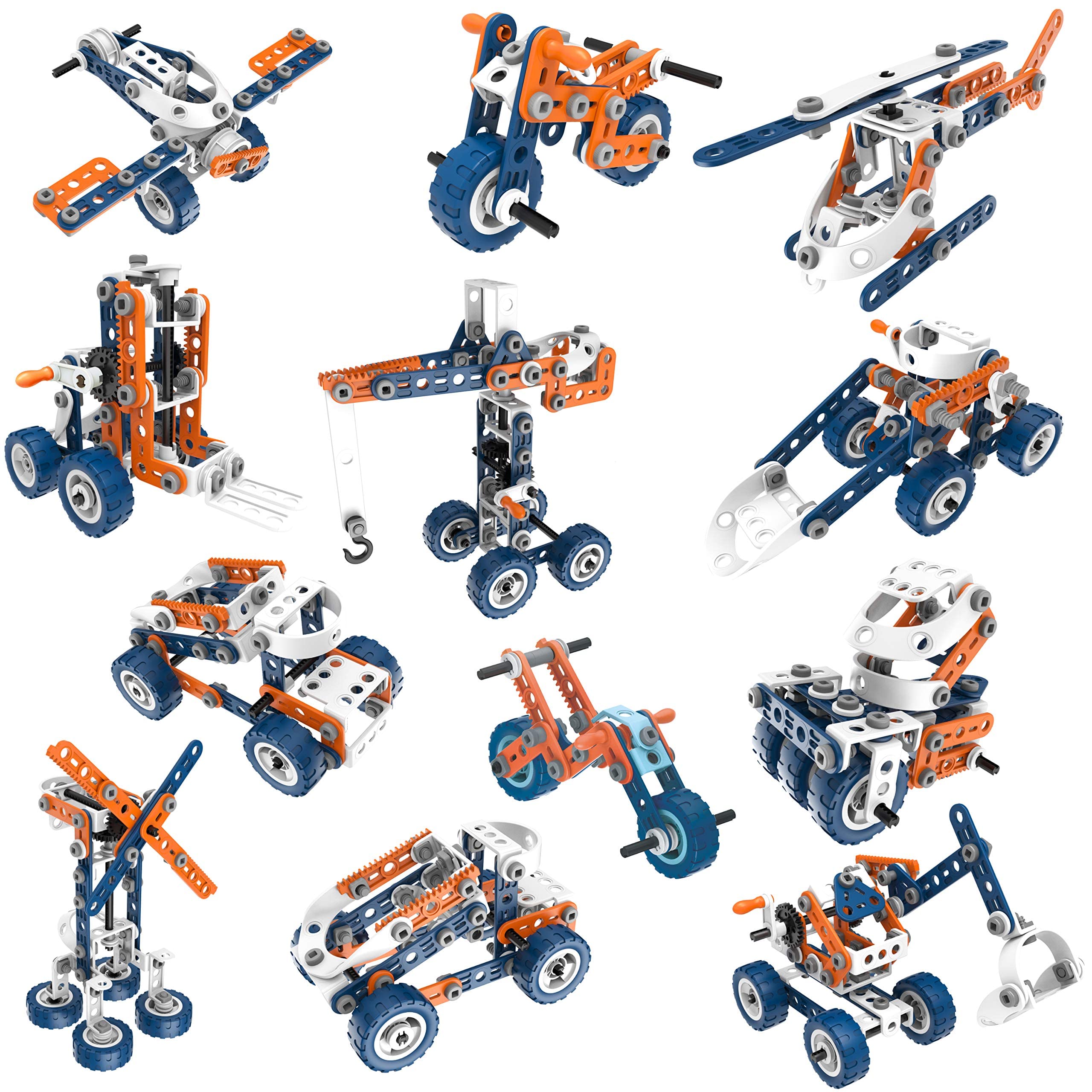 12-in-1 Stem Kit Toy for Kids - 152 Piece Construction Building Set and Education Learning Engineering Play Kit Idea for Boys and Girls, Building Toys for Kids Ages 4-8 5 6 7 8 9 10 11 12 Years Old