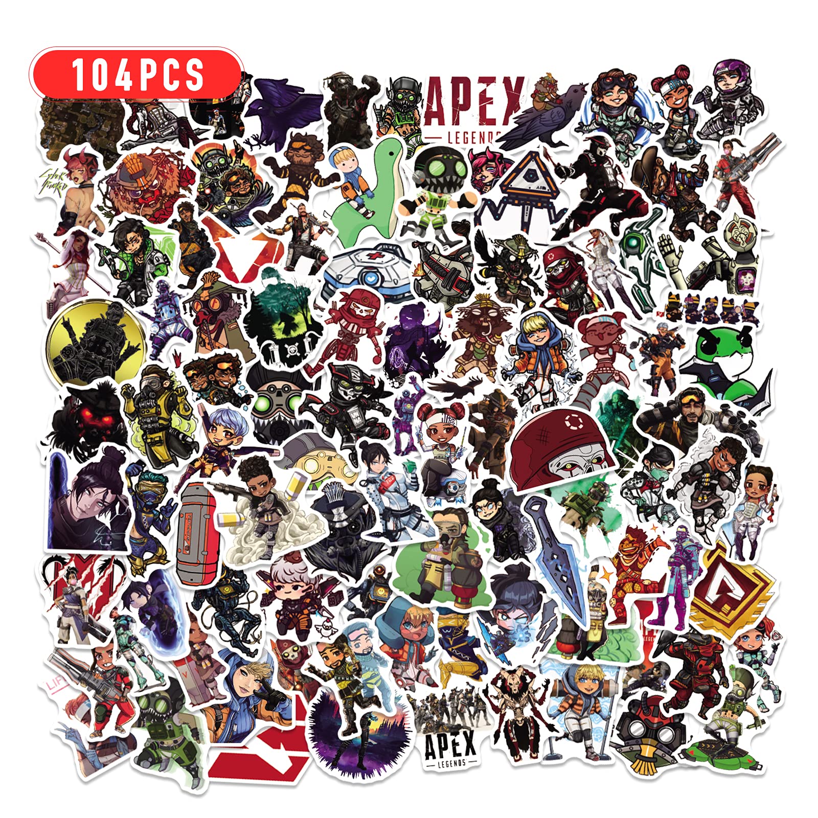 Apex_Legends Stickers 104PCS FPS Game Aesthetic Decors Durable Vinyl Supplies for Laptop Luggage Phone Case Water Bottle Guitar Snowboard Bicycle