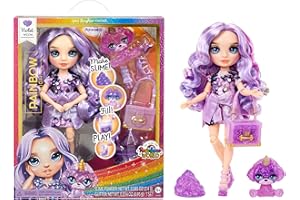 Rainbow High Violet, Purple with Slime Kit & Pet, 11" Shimmer Posable Fashion Doll with DIY Sparkle Slime, Magical Yeti Pet, Fun Play Accessories, Great Toy Gift for Girls Kids Ages 4-12 Years