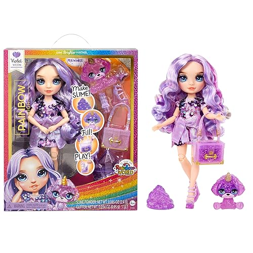Rainbow High Violet, Purple with Slime Kit & Pet, 11" Shimmer Posable Fashion Doll with DIY Sparkle Slime, Magical Yeti Pet, Fun Play Accessories, Great Toy Gift for Girls Kids Ages 4-12 Years