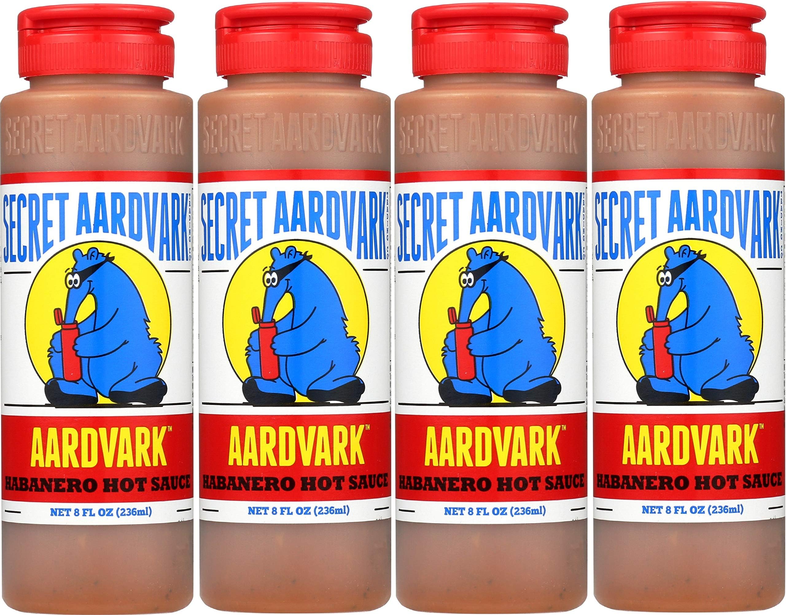 Secret Aardvark Habanero Hot Sauce | Made with Habanero Peppers & Roasted Tomatoes | Non-GMO, Low Sugar, Low Carb | Awesome Hot Sauce & Marinade 8 oz (4 pack)