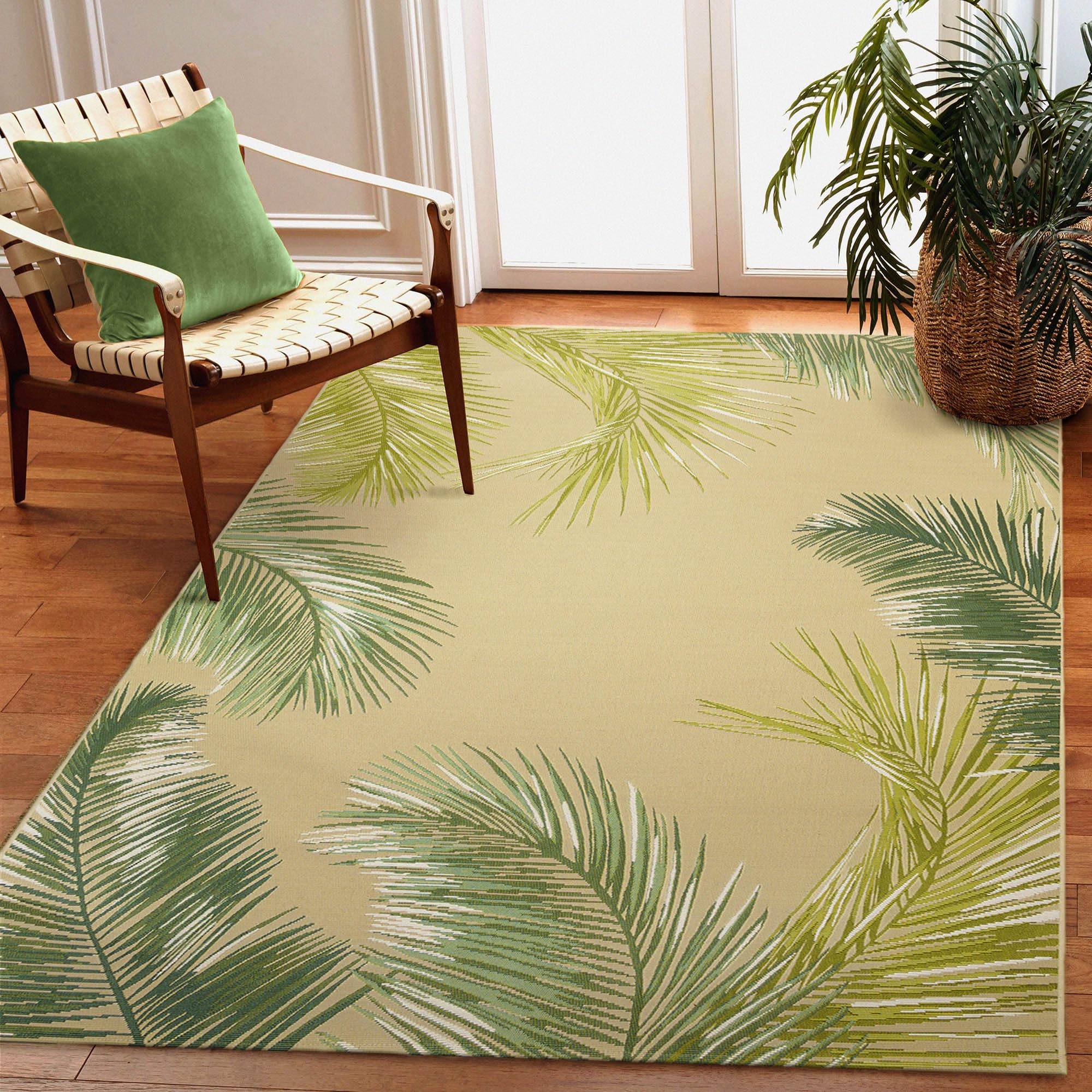 Liora Manne Marina Indoor/Outdoor Power Loomed Synthetic Blend Low Profile Area Rug - Transitional Border Botanical Beach Colorful (Palm Border Sisal) (8'10" x 11'9") Image Liora Manne Marina Indoor/Outdoor Power Loomed Synthetic Blend Low Profile Area Rug - Transitional Border Botanical Beach Colorful (Palm Border Sisal) (8'10" x 11'9") Image