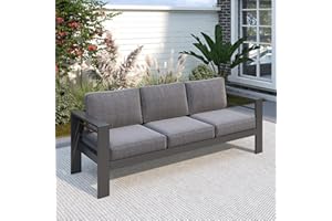 Solaste Outdoor Couch Aluminum Patio Furniture Sofa, 3-Seat All-Weather Metal Outdoor Patio Furniture with Cushions,Dark Grey