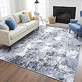 Modern Abstract 4x6 Rug, Soft Washable Area Rug for Bedroom, Non Slip Thin Foldable Low Pile Stain Resistant Carpet for Living Room Dining Room Home Office Decor, Blue White